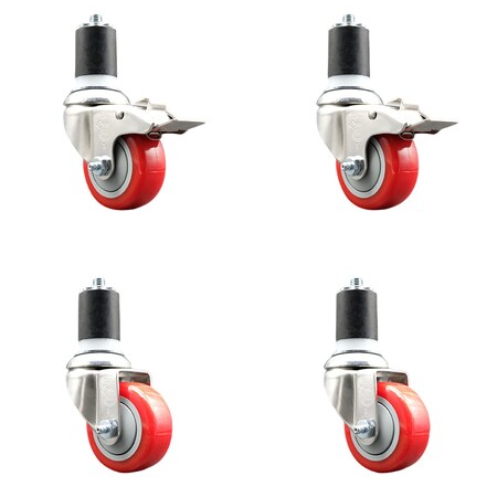 Service Caster 3 Inch 316SS Red Poly Swivel 1-7/8 Inch Expanding Stem Caster Lock Brake, 2PK SS316TTLEX20S314-PPUB-RED-2-S-2-178